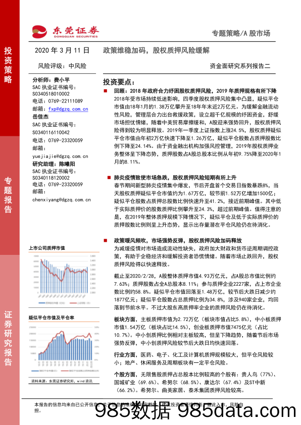 2020-03-12_策略报告_资金面研究系列报告二：政策维稳加码，股权质押风险缓解_东莞证券