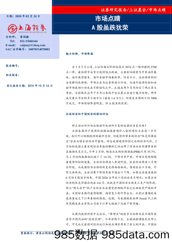 2020-03-24_策略报告_市场点睛：A股虽跌犹荣_上海证券