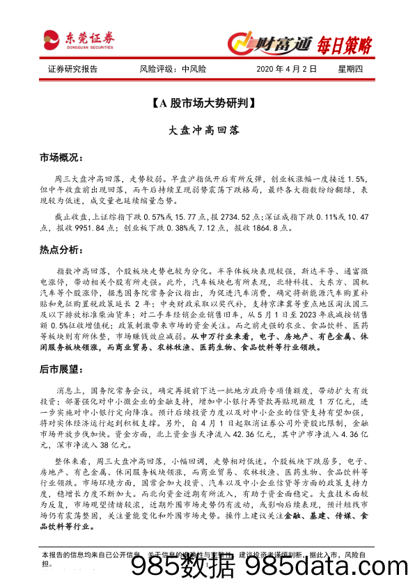 2020-04-02_策略报告_财富通每日策略_东莞证券