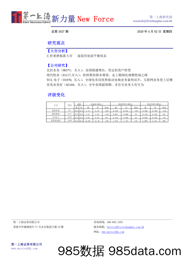 2020-04-02_策略报告_新力量New Force总第3527期_第一上海证券