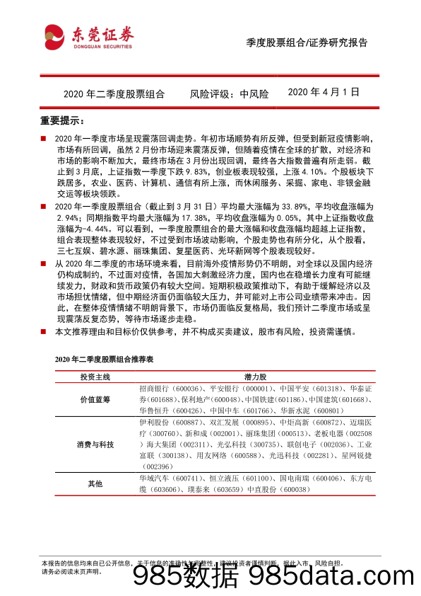 2020-04-02_策略报告_2020年二季度股票组合_东莞证券