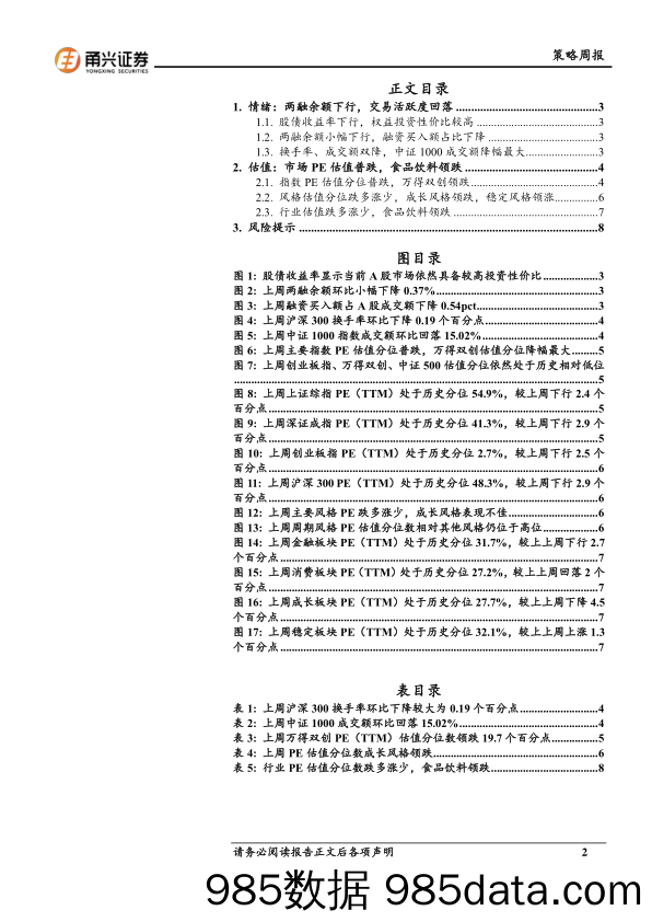 情绪与估值5月第3期：成交额收缩，估值分位下降-240603-甬兴证券插图1