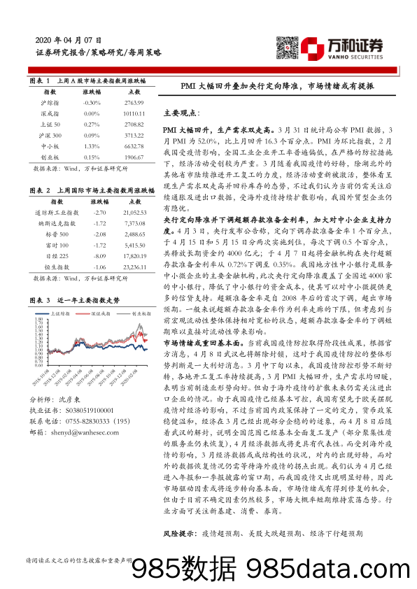 2020-04-08_策略报告_每周策略：PMI大幅回升叠加央行定向降准，市场情绪或有提振_万和证券