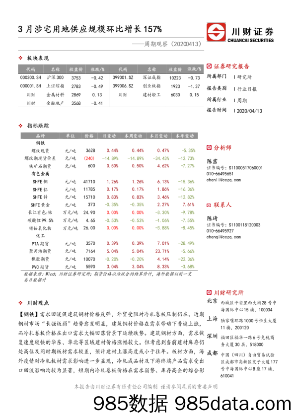 2020-04-14_策略报告_周期观察：3月涉宅用地供应规模环比增长157%_川财证券