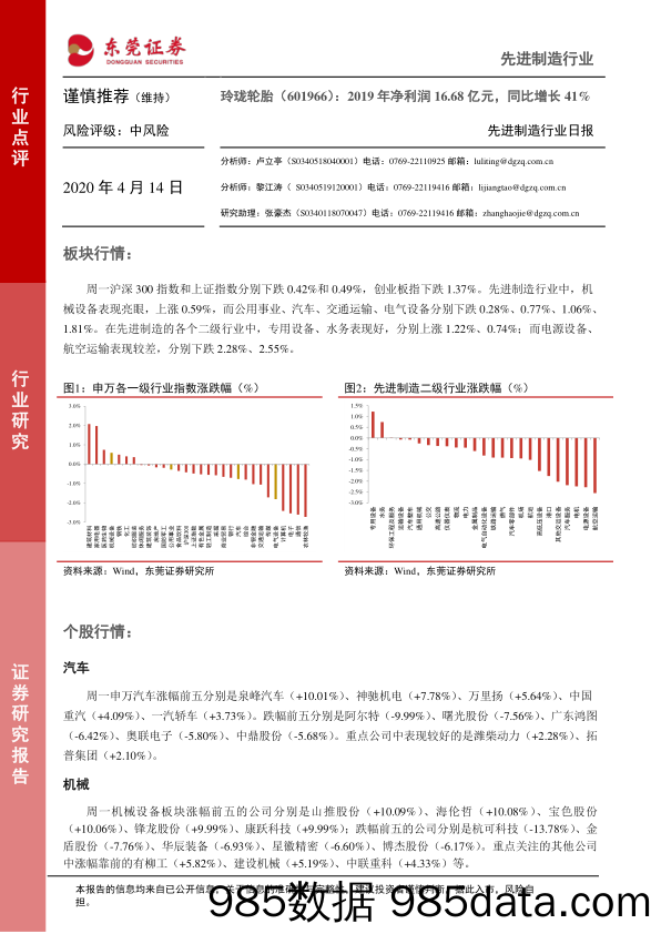 2020-04-14_策略报告_先进制造行业日报：玲珑轮胎：2019年净利润16.68亿元，同比增长41%_东莞证券