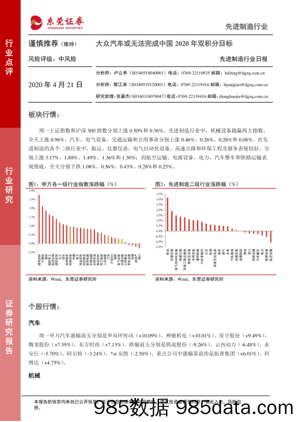 2020-04-21_策略报告_先进制造行业日报：大众汽车或无法完成中国2020年双积分目标_东莞证券