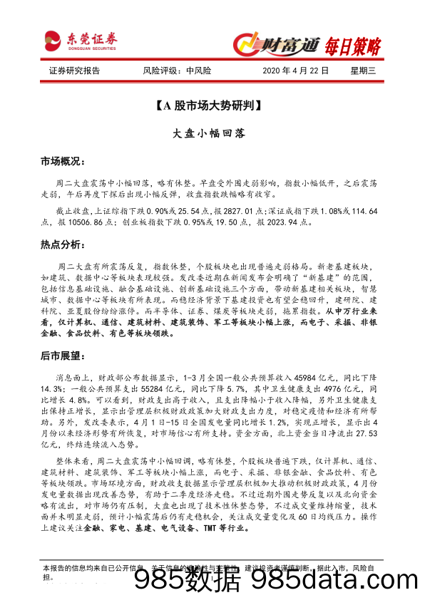 2020-04-22_策略报告_财富通每日策略_东莞证券