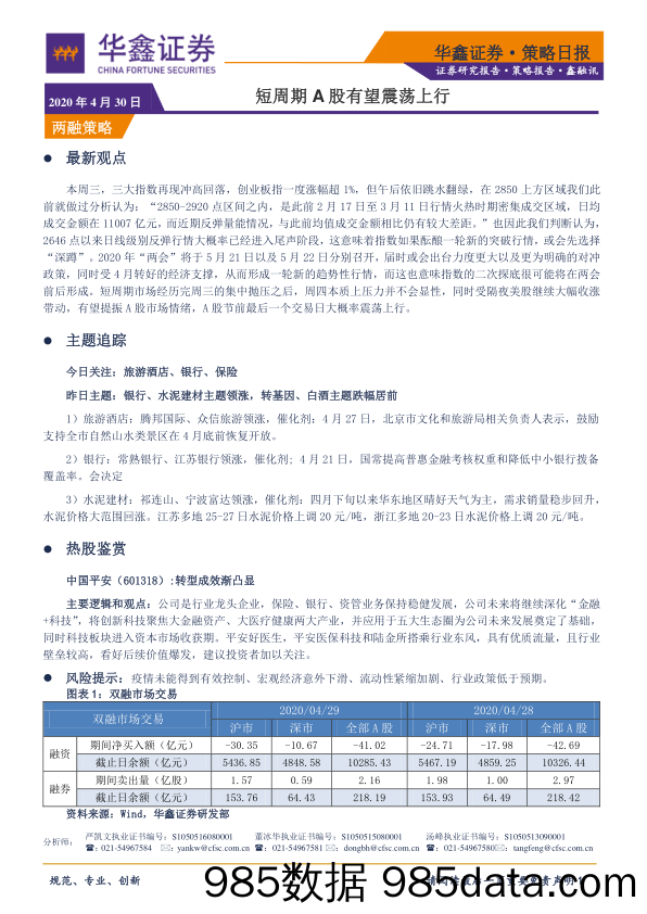 2020-04-30_策略报告_策略日报：短周期A股有望震荡上行_华鑫证券