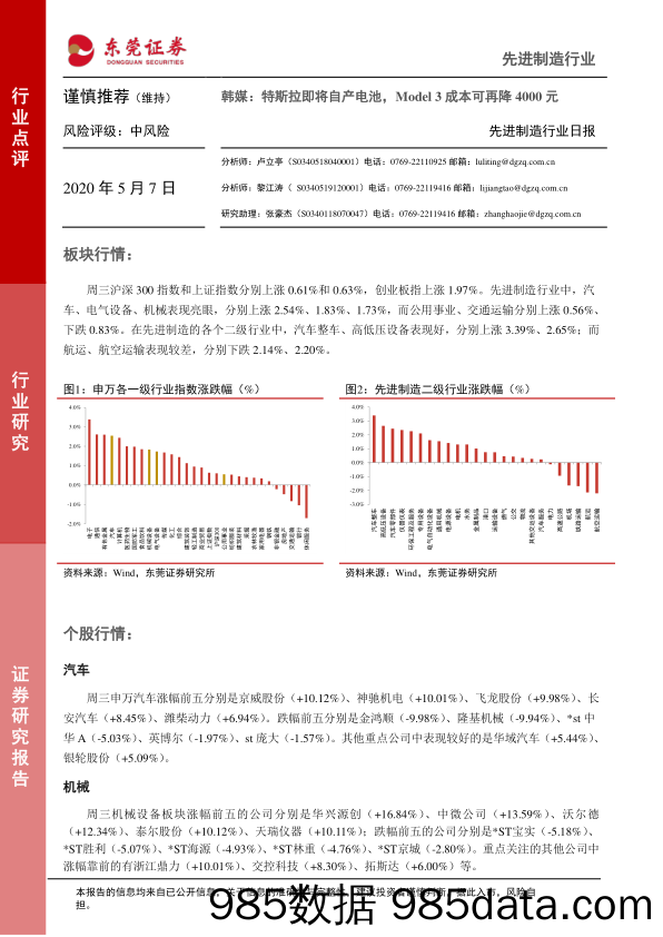 2020-05-07_策略报告_先进制造行业日报：韩媒：特斯拉即将自产电池，Model3成本可再降4000元_东莞证券插图