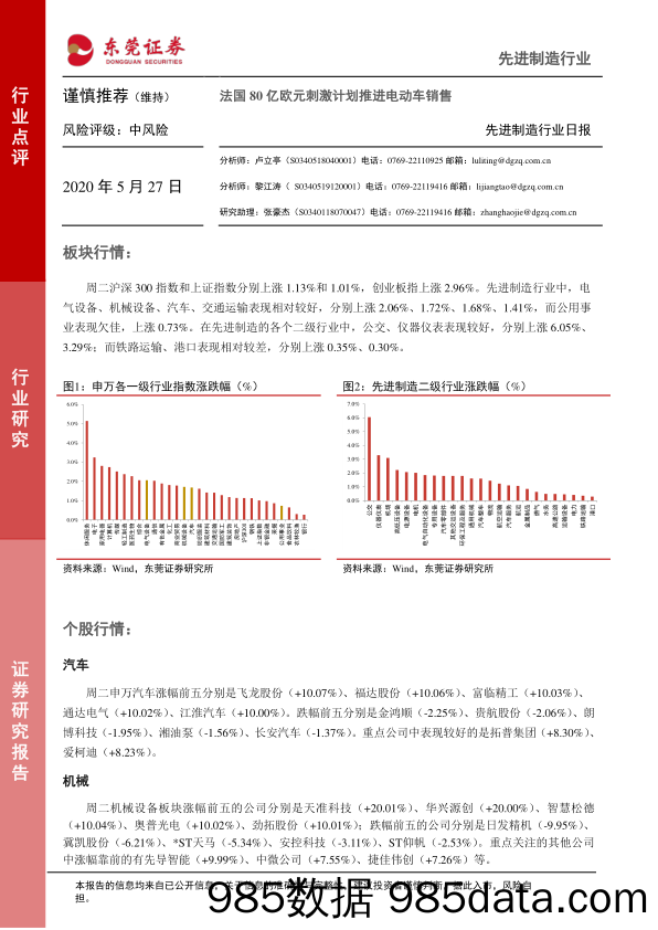 2020-05-27_策略报告_先进制造行业日报：法国80亿欧元刺激计划推进电动车销售_东莞证券