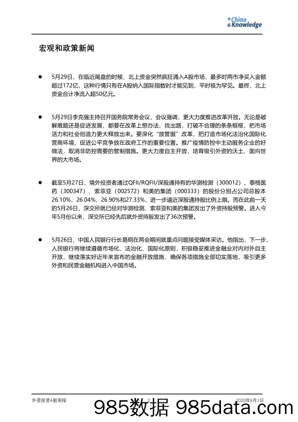 2020-06-01_策略报告_外资投资A股周报_China Knowledge插图1