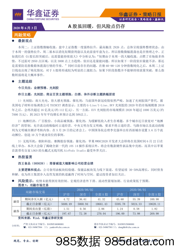 2020-06-03_策略报告_策略日报：A股虽回暖，但风险点仍存_华鑫证券