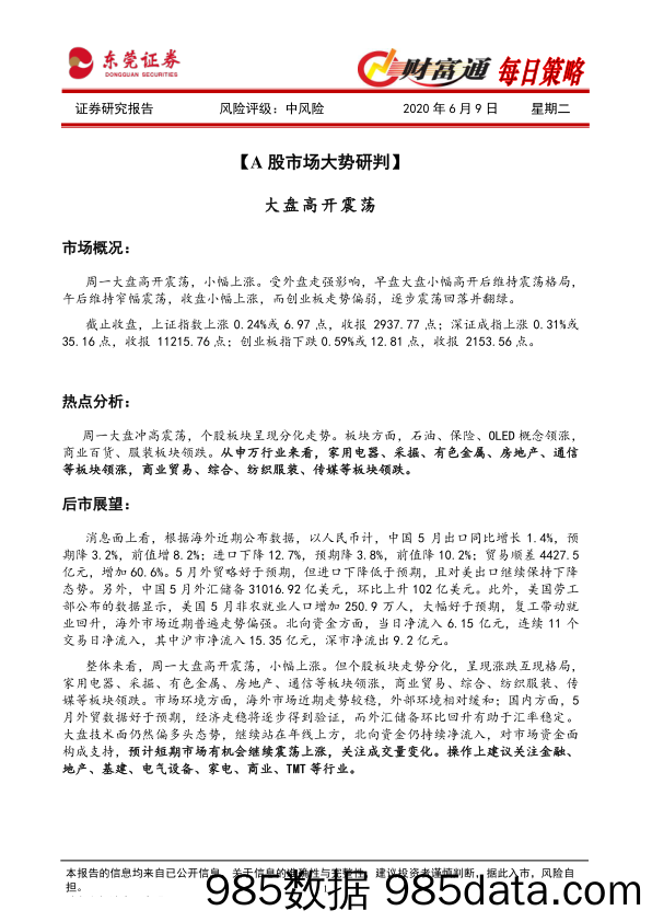 2020-06-09_策略报告_财富通每日策略_东莞证券