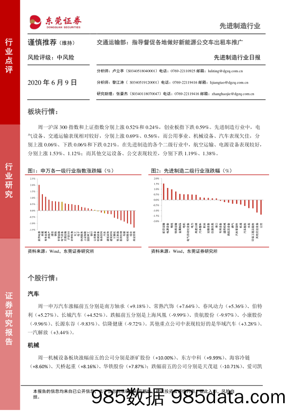 2020-06-09_策略报告_先进制造行业日报：交通运输部：指导督促各地做好新能源公交车出租车推广_东莞证券