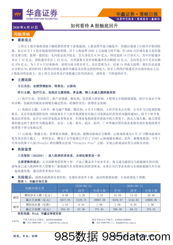 2020-06-15_策略报告_策略日报：如何看待A股触底回升_华鑫证券