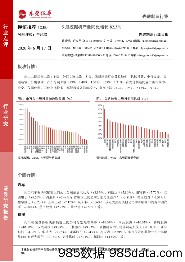 2020-06-17_策略报告_先进制造行业日报：5月挖掘机产量同比增长82.3%_东莞证券