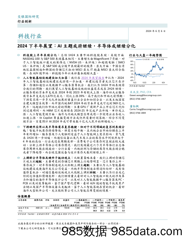 科技行业2024下半年展望：AI主题或将继续，半导体或继续分化-240606-交银国际