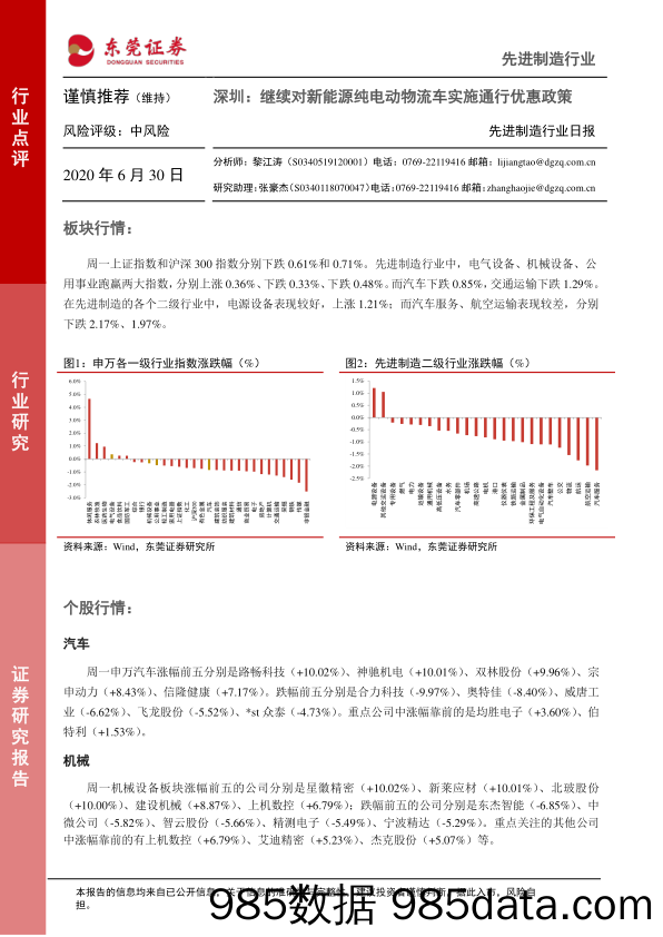 2020-06-30_策略报告_先进制造行业日报：深圳：继续对新能源纯电动物流车实施通行优惠政策_东莞证券