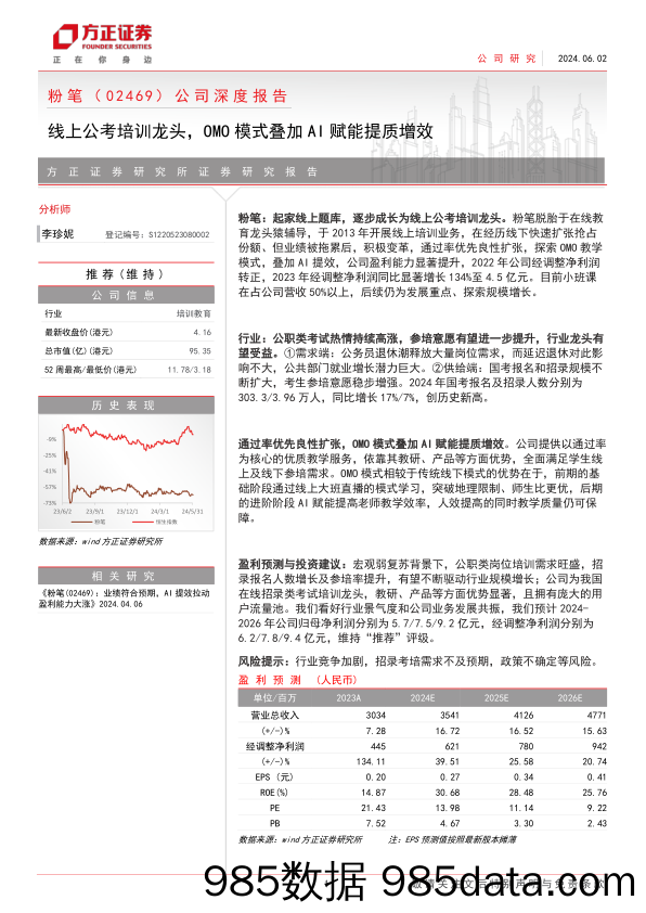 粉笔(02469.HK)公司深度报告：线上公考培训龙头，OMO模式叠加AI赋能提质增效-240602-方正证券