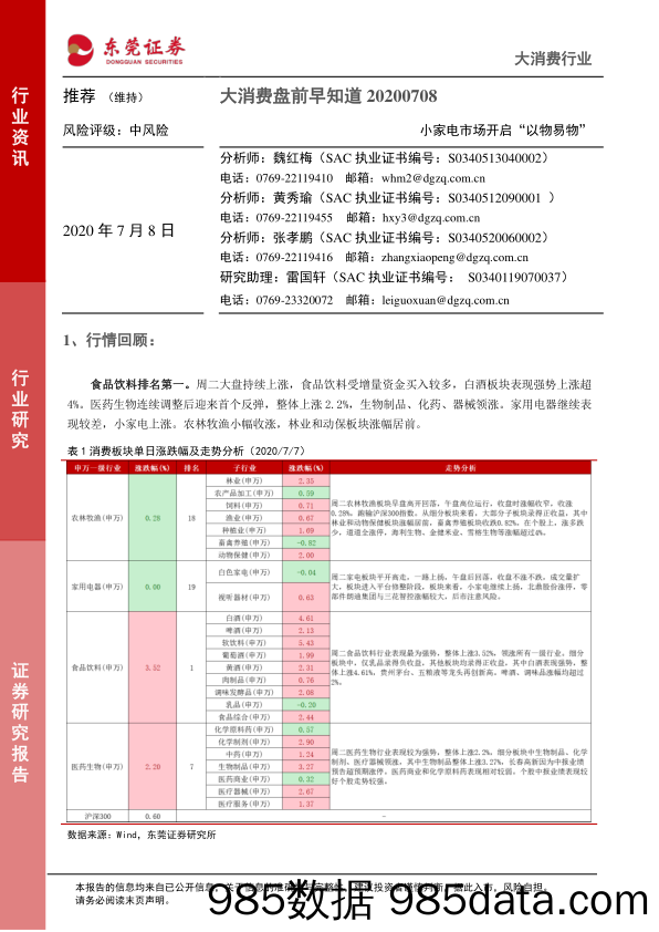 2020-07-08_策略报告_大消费盘前早知道：小家电市场开启“以物易物”_东莞证券