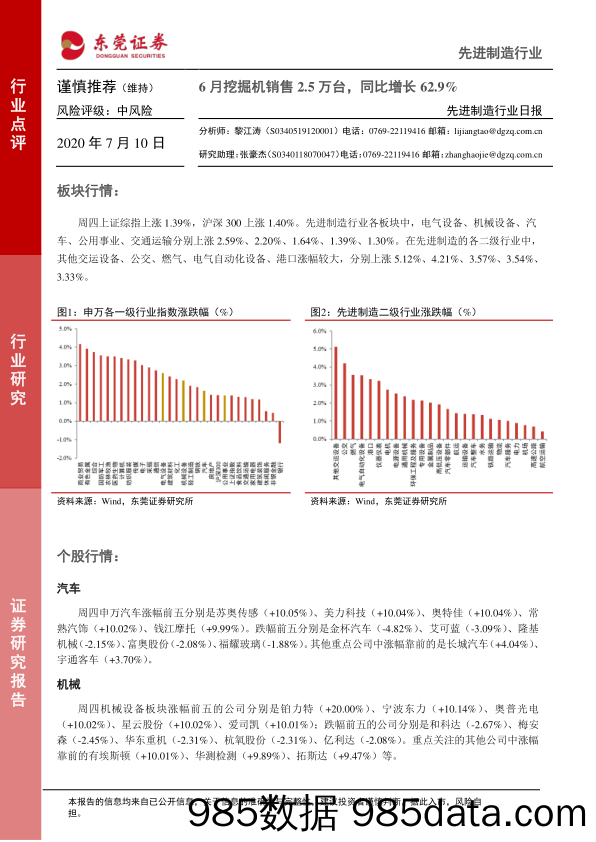 2020-07-10_策略报告_先进制造行业日报：6月挖掘机销售2.5万台，同比增长62.9%_东莞证券