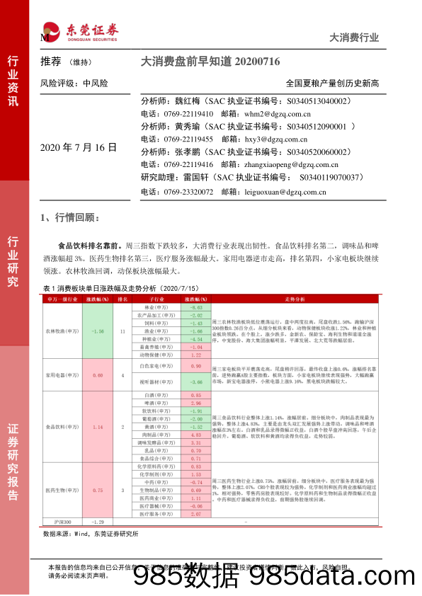 2020-07-16_策略报告_大消费盘前早知道：全国夏粮产量创历史新高_东莞证券