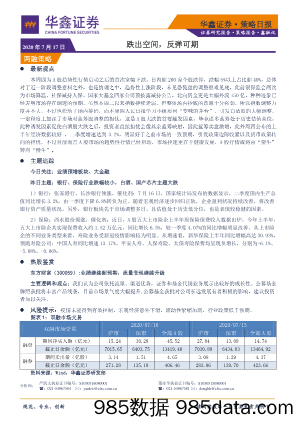 2020-07-17_策略报告_策略日报：跌出空间，反弹可期_华鑫证券