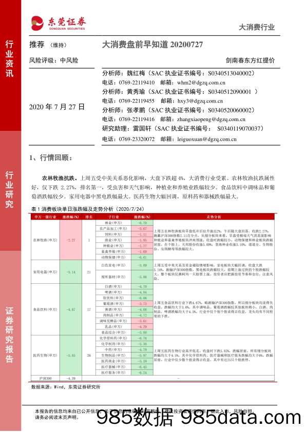 2020-07-27_策略报告_大消费盘前早知道：剑南春东方红提价_东莞证券