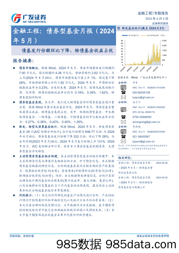 金融工程：债券型基金月报(2024年5月)，债基发行份额环比下降，转债基金收益占优-240604-广发证券插图