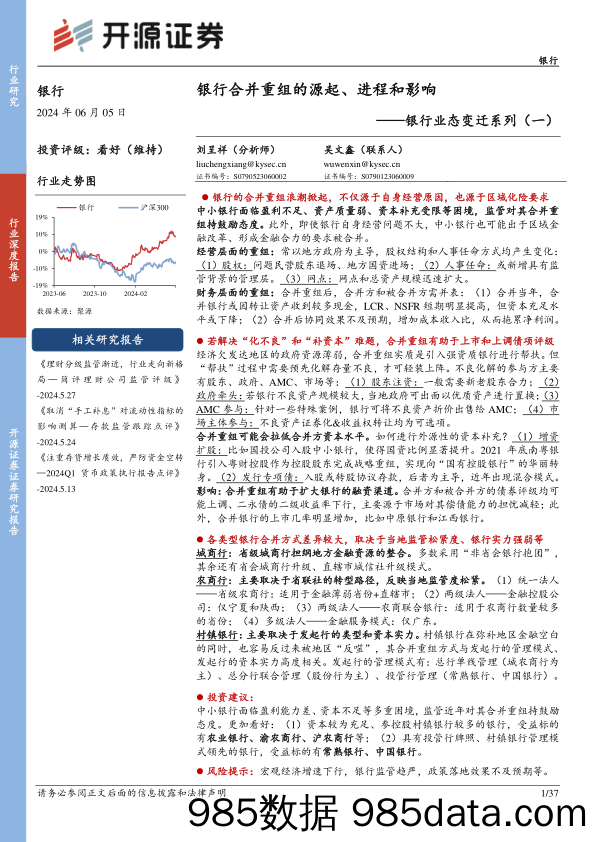 银行业态变迁系列(一)：银行合并重组的源起、进程和影响-240605-开源证券