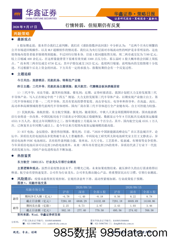 2020-09-17_策略报告_策略日报：行情转弱，但短期仍有反复_华鑫证券