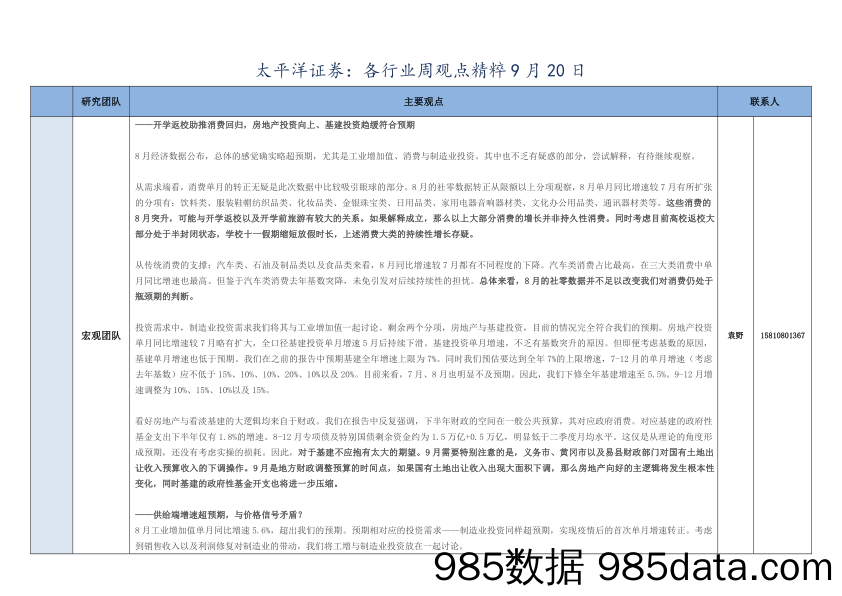 2020-09-23_策略报告_各行业周观点精粹_太平洋