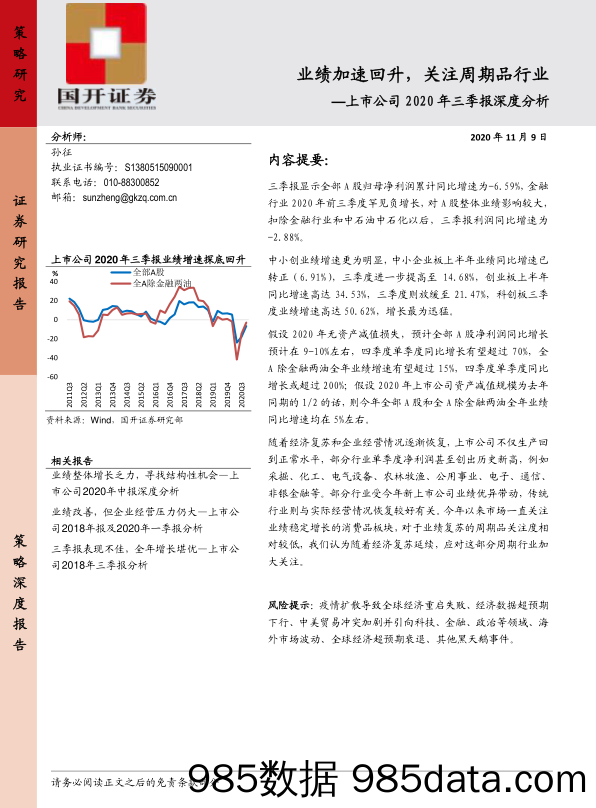 2020-11-10_策略报告_上市公司2020年三季报深度分析：业绩加速回升，关注周期品行业_国开证券