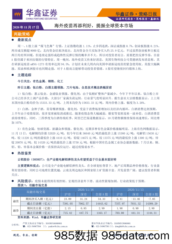 2020-11-17_策略报告_策略日报：海外疫苗再添利好，提振全球资本市场_华鑫证券