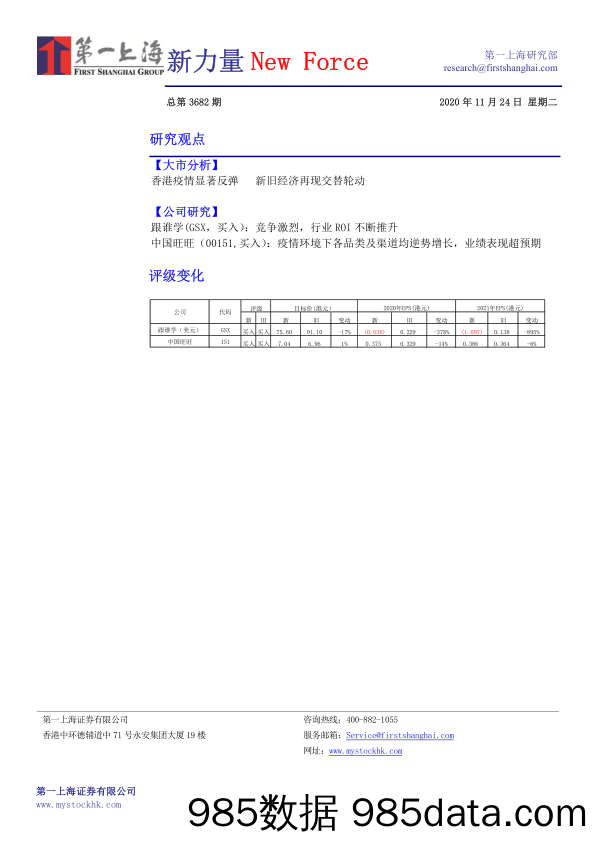 2020-11-24_策略报告_新力量New Force总第3682期_第一上海证券