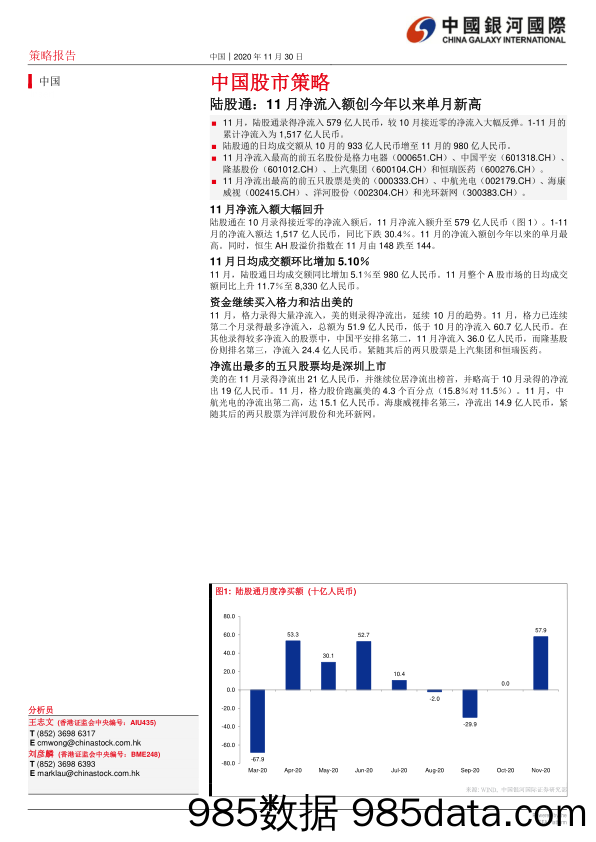 2020-12-02_策略报告_中国股市策略：陆股通：11月净流入额创今年以来单月新高_中国银河国际证券(香港)