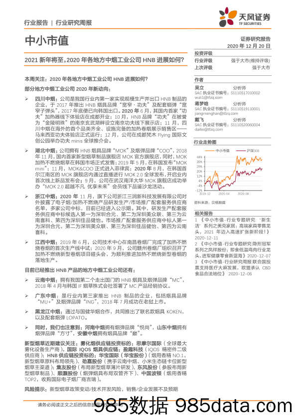 2020-12-21_策略报告_中小市值行业研究周报：2021新年将至，2020年各地方中烟工业公司HNB进展如何？_天风证券