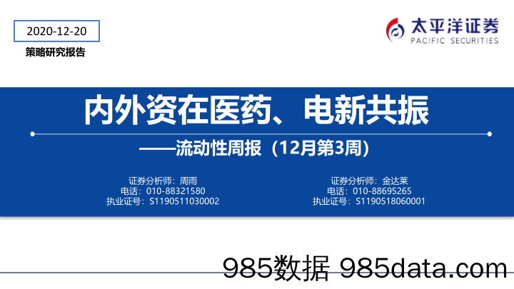 2020-12-21_策略报告_流动性周报（12月第3周）：内外资在医药、电新共振_太平洋证券