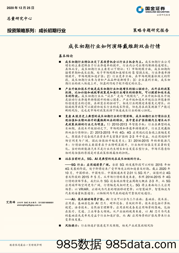 2020-12-28_策略报告_策略专题研究报告：成长初期行业如何演绎戴维斯双击行情_国金证券