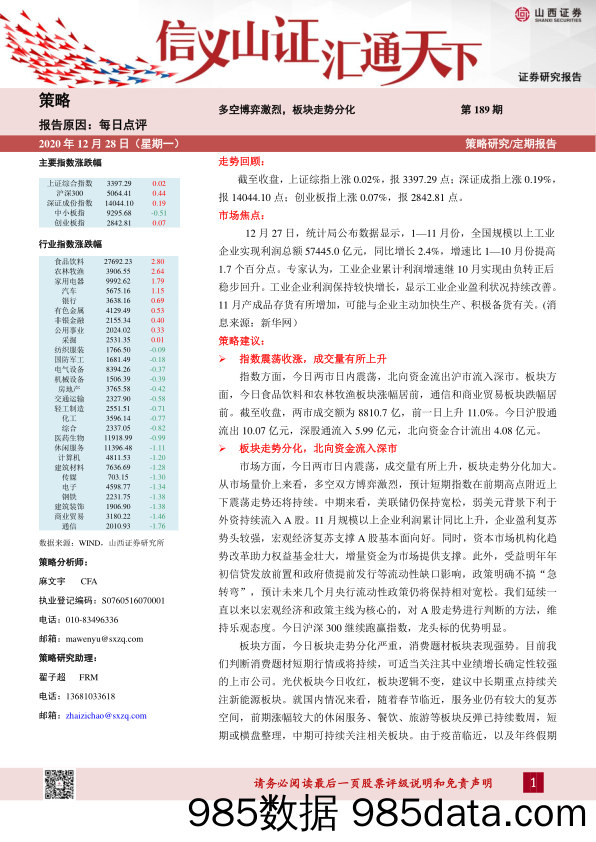 2020-12-28_策略报告_每日点评第189期：多空博弈激烈，板块走势分化_山西证券