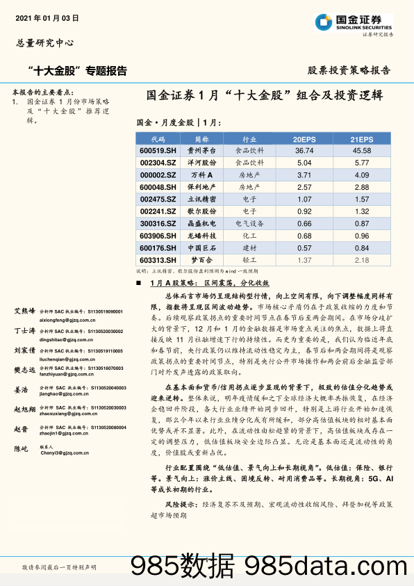 2021-01-04_策略报告_1月“十大金股”组合及投资逻辑_国金证券