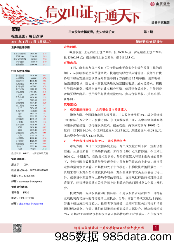 2021-01-13_策略报告_三大股指大幅反弹，龙头优势扩大_山西证券