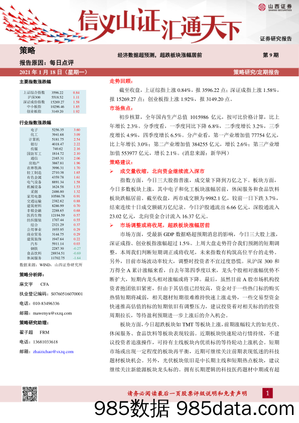 2021-01-18_策略报告_每日点评第9期：经济数据超预测，超跌板块涨幅居前_山西证券