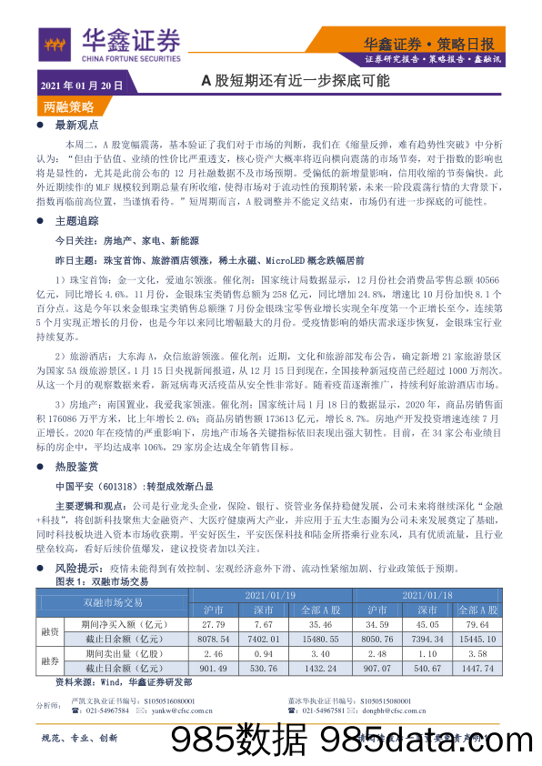 2021-01-20_策略报告_策略日报：A股短期还有近一步探底可能_华鑫证券