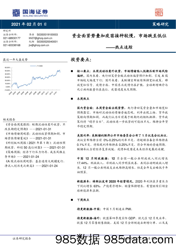 2021-02-02_策略报告_热点追踪：资金面紧势叠加疫苗接种较慢，市场跌至低位_国海证券