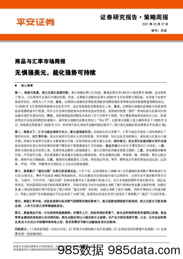 2021-02-08_策略报告_商品与汇率市场周报：无惧强美元，能化强势可持续_平安证券