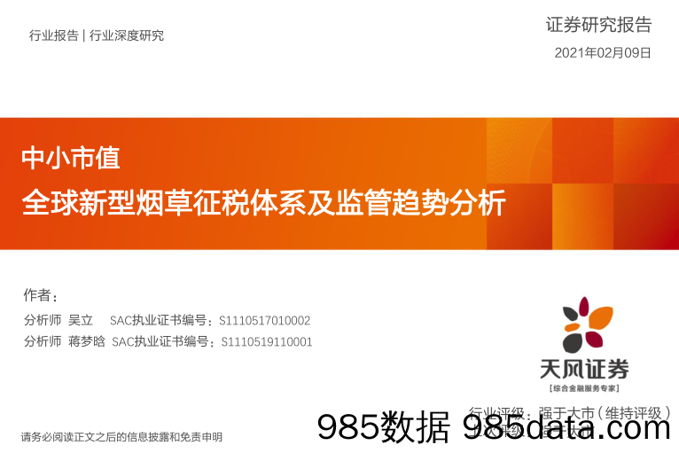 2021-02-10_策略报告_中小市值：全球新型烟草征税体系及监管趋势分析_天风证券