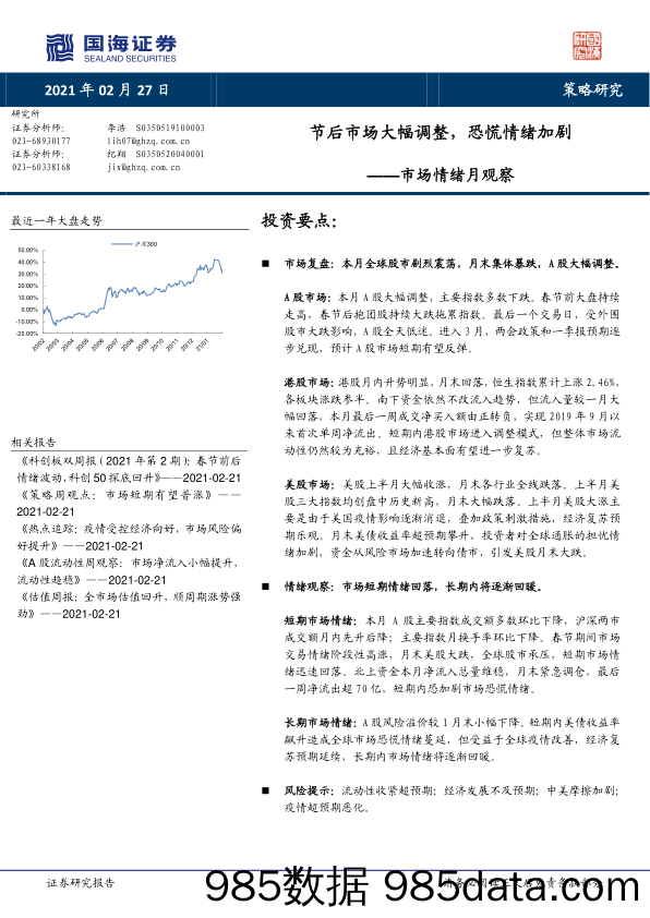 2021-03-02_策略报告_市场情绪月观察：节后市场大幅调整，恐慌情绪加剧_国海证券