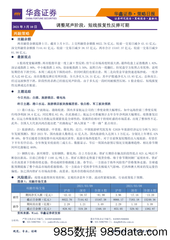 2021-03-10_策略报告_策略日报：调整尾声阶段，短线报复性反弹可期_华鑫证券