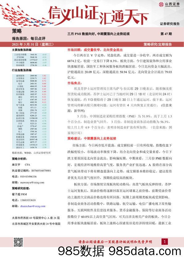 2021-04-01_策略报告_每日点评第47期：三月PMI数据向好，中期震荡向上走势延续_山西证券